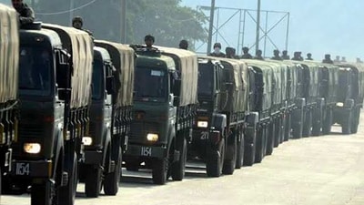 Indian Army trucks make their way to Ladakh after Chinese transgressions in May 2020. Indian Army trucks make their way to Ladakh after Chinese transgressions in May 2020.
