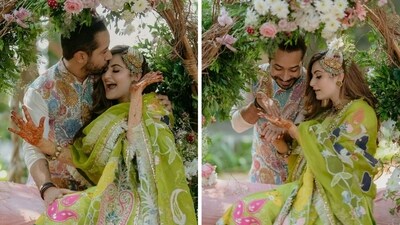 Shivaleeka Oberoi and Abhishek Pathak shared their mehendi ceremony pictures on Instagram. Shivaleeka Oberoi and Abhishek Pathak shared their mehendi ceremony pictures on Instagram.