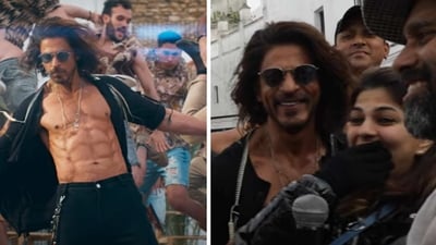 Shah Rukh Khan behind the scenes in Jhoome Jo Pathaan. Shah Rukh Khan behind the scenes in Jhoome Jo Pathaan.