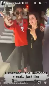 Farah Khan with MC Stan at her party. Farah Khan with MC Stan at her party.