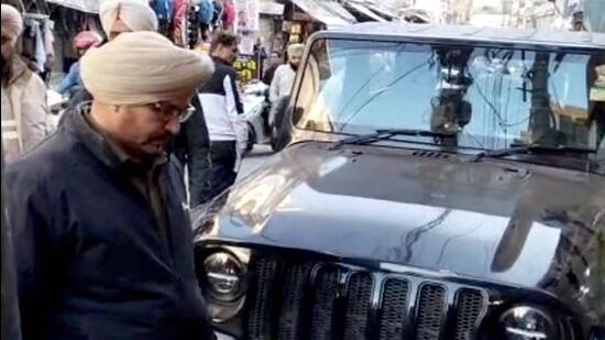 The Mahindra Thar could be purportedly seen dragging the victims, two-wheelers parked on the roadside before hitting an electricity pole in a clip that went viral on social media. (HT File)