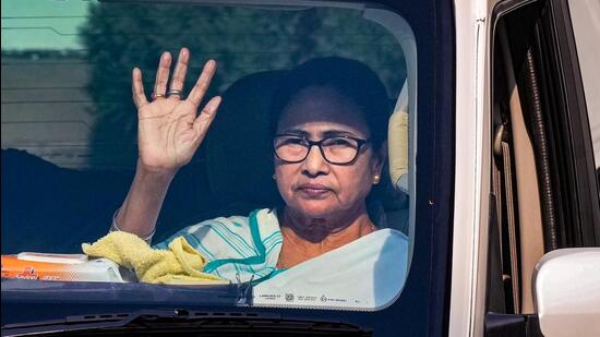 West Bengal Chief Minister Mamata Banerjee leaves after presentation of the State Budget 2023-24 in the Assembly by finance minister Chandrima Bhattacharya, in Kolkata, Wednesday (PTI)