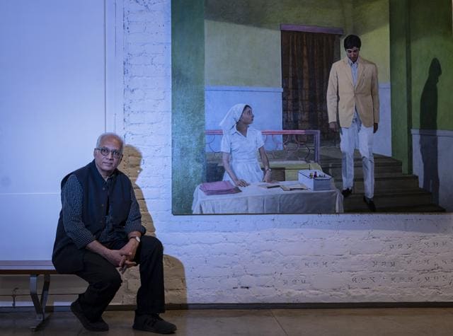 Artist Atul Dodiya poses with his paintings at Gallery Chemould, Fort in Mumbai, India, on Tuesday, January 10, 2023. (Satish Bate/HT PHOTO) Artist Atul Dodiya poses with his paintings at Gallery Chemould, Fort in Mumbai, India, on Tuesday, January 10, 2023. (Satish Bate/HT PHOTO)