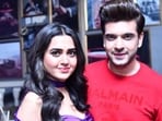 Karan Kundrra poses with his girlfriend Tejasswi Prakash.