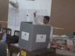 Saha, the BJP candidate from Town Bordowali constituency, cast his vote in Maharani Tulsibati Girls HS school in Agartala.