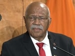 Fiji prime minister Sitiveni Rabuka addresses media after talks with India's external affairs minister S Jaishankar during his three-day visit. (Credit: ANI)