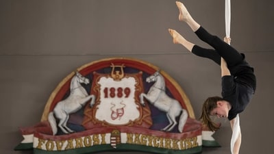 A young Ukrainian refugee circus student dangles from aerial silks in a training room in Budapest, Hungary, on February 13. More than 100 Ukrainian refugee circus students, between the ages of 5 and 20, found a home with the Capital Circus of Budapest after escaping the embattled cities of Kharkiv and Kyiv amid Russian bombings. (Denes Erdos / AP) A young Ukrainian refugee circus student dangles from aerial silks in a training room in Budapest, Hungary, on February 13. More than 100 Ukrainian refugee circus students, between the ages of 5 and 20, found a home with the Capital Circus of Budapest after escaping the embattled cities of Kharkiv and Kyiv amid Russian bombings. (Denes Erdos / AP)
