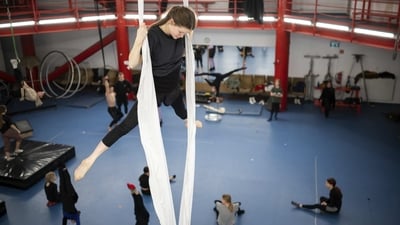A group of young Ukrainian refugee circus students seen practicing in a training room in Budapest, Hungary, on February 13. Performers still hold intensive daily training sessions in Budapest while waiting to see what an uncertain future holds. (Denes Erdos / AP) A group of young Ukrainian refugee circus students seen practicing in a training room in Budapest, Hungary, on February 13. Performers still hold intensive daily training sessions in Budapest while waiting to see what an uncertain future holds. (Denes Erdos / AP)