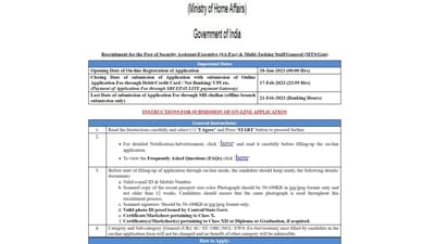 IB recruitment 2023: Application process for MTS, SA/EXE posts to end tomorrow IB recruitment 2023: Application process for MTS, SA/EXE posts to end tomorrow