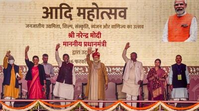 Prime Minister Narendra Modi at the inauguration of Aadi Mahotsav. (PTI) Prime Minister Narendra Modi at the inauguration of Aadi Mahotsav. (PTI)