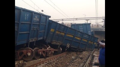 The accident took place on Thursday morning when the two goods trains were allegedly on the same track. (HT Photo)