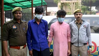 The two arrested accused in Noida on Thursday. (Sunil Ghosh/HT PHOTO) The two arrested accused in Noida on Thursday. (Sunil Ghosh/HT PHOTO)
