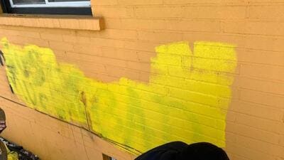 The wall of the Gaur Shankar Mandir in Brampton, Ontario, Canada which was spray-painted with pro-Khalistan, anti-India graffiti in earlier this year. Volunteers covered the graffiti in the day but it remained partially visible. (Courtesy: Gauri Shankar Mandir) The wall of the Gaur Shankar Mandir in Brampton, Ontario, Canada which was spray-painted with pro-Khalistan, anti-India graffiti in earlier this year. Volunteers covered the graffiti in the day but it remained partially visible. (Courtesy: Gauri Shankar Mandir)