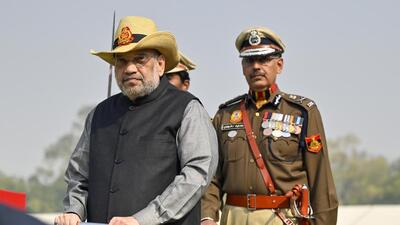 Union home minister Amit Shah with Delhi police commissioner Sanjay Arora at the 76th Raising Day Parade of the Delhi Police at Kingsway Camp in New Delhi on Thursday. (Raj K Raj/HT Photo) Union home minister Amit Shah with Delhi police commissioner Sanjay Arora at the 76th Raising Day Parade of the Delhi Police at Kingsway Camp in New Delhi on Thursday. (Raj K Raj/HT Photo)
