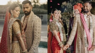 Hardik Pandya and Natasa Stankovic from their Hindu wedding in Rajasthan. Hardik Pandya and Natasa Stankovic from their Hindu wedding in Rajasthan.