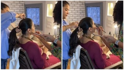 Kajol shared a video from her makeup session. Kajol shared a video from her makeup session.