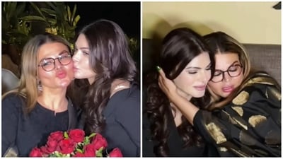 Rakhi Sawant and Sherlyn Chopra showed each other lot of affection on Wednesday. Rakhi Sawant and Sherlyn Chopra showed each other lot of affection on Wednesday.