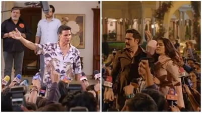 Akshay Kumar and Emraan Hashmi in stills from Selfiee new trailer. Akshay Kumar and Emraan Hashmi in stills from Selfiee new trailer.
