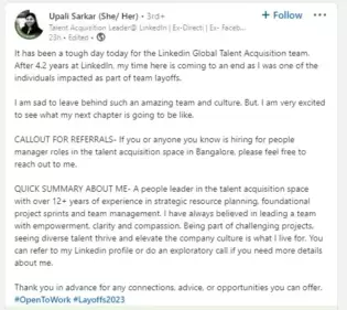 The layoffs have trickled down to LinkedIn’s Indian employees too. (Screenshot) The layoffs have trickled down to LinkedIn’s Indian employees too. (Screenshot)