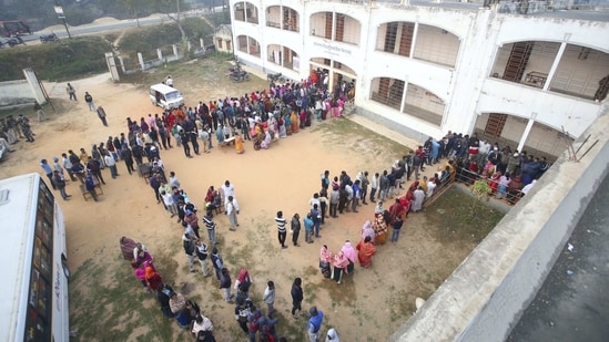 “A large number of voters were seen queuing in front of polling stations since morning to exercise their franchise. The polling process has largely remained peaceful amidst tight security,” Chief Electoral Officer (CEO) Gitte Kirankumar Dinakarrao told reporters.&nbsp;(PTI)