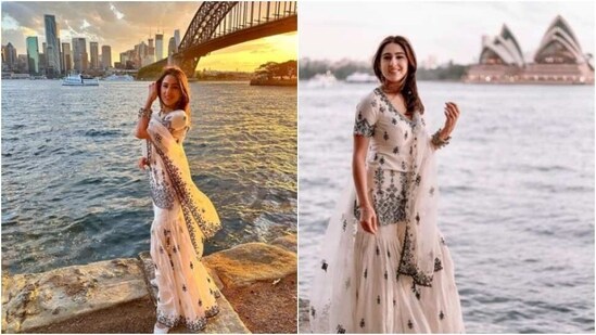 Sara Ali Khan is an absolute fashionista. The actor is currently living it up in Australia. Sara recently flew off to visit Australia and since then her Instagram profile is replete with snippets from her vacay diaries. A day back, sara shared a slew of pictures pf herself posing in front of the iconic Sydney Harbour Bridge. The actor embraced her ethnic roots in a stunning ensemble as she gave us fresh fashion goals.(Instagram/@saraalikhan95)
