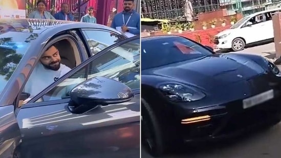 Virat Kohli leaving the stadium in his stylish Porsche. (Twitter screengrab)