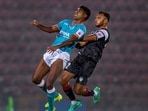 Raynier Fernandes of Odisha FC and Gani Ahmmed Nigam of North East United FC in action during Indian Super League Raynier Fernandes of Odisha FC and Gani Ahmmed Nigam of North East United FC in action during Indian Super League