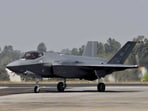 A U.S. Air Force F-35 fighter jet taxis during the Aero India 2023 air show.