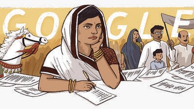 Google honoured Subhadra Kumari Chauhan on her 117th birth anniversary with a Doodle in 2021. Google honoured Subhadra Kumari Chauhan on her 117th birth anniversary with a Doodle in 2021.