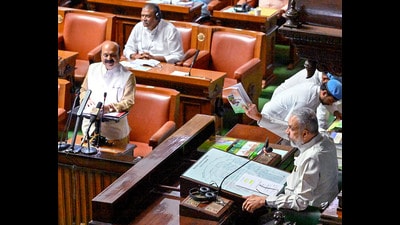 Karnataka Chief Minister Basavaraj Bommai presents the State Budget for the financial year 2023-24 in the presence of State Assembly Speaker Vishweshwar Hegde Kageri during the Budget presentation, at Vidhana Soudha (ANI) Karnataka Chief Minister Basavaraj Bommai presents the State Budget for the financial year 2023-24 in the presence of State Assembly Speaker Vishweshwar Hegde Kageri during the Budget presentation, at Vidhana Soudha (ANI)