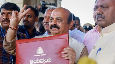 Karnataka chief minister Basavaraj Bommai arrives to present the budget. (PTI) Karnataka chief minister Basavaraj Bommai arrives to present the budget. (PTI)