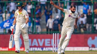 Indian bowler Mohammed Shami celebrates the wicket of Australian batter Matthew Kuhnemann during the first day of the 2nd test cricket match (PTI) Indian bowler Mohammed Shami celebrates the wicket of Australian batter Matthew Kuhnemann during the first day of the 2nd test cricket match (PTI)