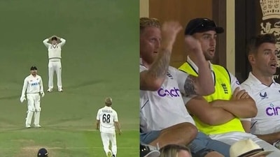 Ben Stokes, James Anderson react as New Zealand miss a sitter.