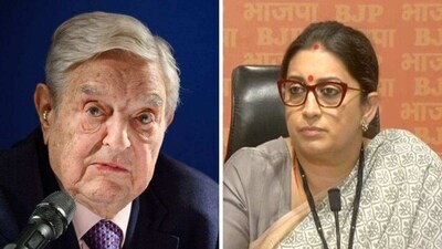 Billionaire George Soros and Union minister Smriti Irani.