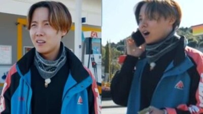 BTS' J-Hope outside a gas station in New Zealand. BTS' J-Hope outside a gas station in New Zealand.