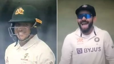 Usman Khawaja and Virat Kohli couldn't help but explode in laughter (Screengrab) Usman Khawaja and Virat Kohli couldn't help but explode in laughter (Screengrab)