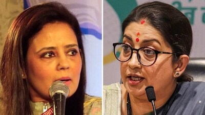 Trinamool Congress MP Mahua Moitra and Union minister Smriti Irani. Trinamool Congress MP Mahua Moitra and Union minister Smriti Irani.