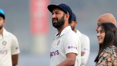 Cheteshwar Pujara after receiving his 100th Test cap ahead of the second test match against India and Australia in the Australia tour of India, 2023 at Arun Jaitley Stadium, in New Delhi on Friday. (ANI) Cheteshwar Pujara after receiving his 100th Test cap ahead of the second test match against India and Australia in the Australia tour of India, 2023 at Arun Jaitley Stadium, in New Delhi on Friday. (ANI)