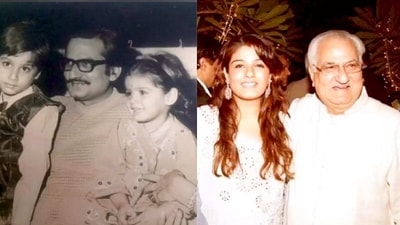 Raveena Tandon poses with her father in old photos. Raveena Tandon poses with her father in old photos.