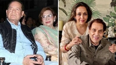 Salim Khan with second wife Helen; Dharmendra with wife Hema Malini. Salim Khan with second wife Helen; Dharmendra with wife Hema Malini.