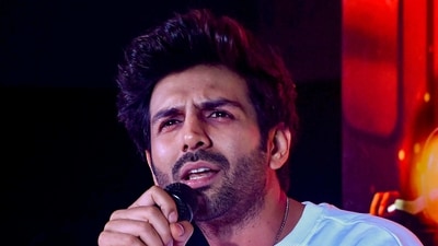 Kartik Aaryan speaks during a press meet for Shehzada in Kolkata. (PTI)