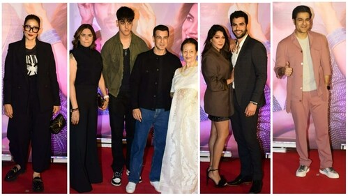 Manisha Koirala, Ronit Roy with family, Ankur Rathee with wife Anuja Joshi, Sunny Hinduja at Shehzada screening. (Varinder Chawla) Manisha Koirala, Ronit Roy with family, Ankur Rathee with wife Anuja Joshi, Sunny Hinduja at Shehzada screening. (Varinder Chawla)