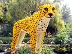 New Delhi, Feb 17 (ANI): Flowers set up in the shape of a cheetah during the 35th Garden Tourism Festival, at Garden of Five Senses, Saket, in New Delhi on Friday. (ANI Photo)