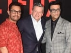 Aamir Khan posed for pictures with Karan Johar. Aamir Khan posed for pictures with Karan Johar.