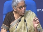 Finance minister Nirmala Sitharaman addressing the press meet post the 49th GST Council meeting