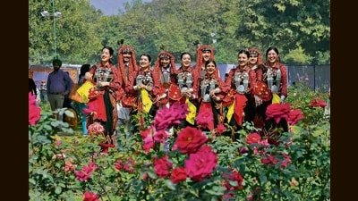 Artistes before their performance at the ongoing Rose Festival in Chandigarh on a sunny Saturday morning. (Ravi Kumar/HT)