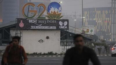 Gurugram, India-February 18, 2023: G20 logo installed at Delhi-Gurugram expressway near Ambience Mall, in Gurugram, India, on Saturday, 18 February 2023. (Photo by Parveen Kumar/Hindustan times)(Pic to go with Leena Dhankar's story) Gurugram, India-February 18, 2023: G20 logo installed at Delhi-Gurugram expressway near Ambience Mall, in Gurugram, India, on Saturday, 18 February 2023. (Photo by Parveen Kumar/Hindustan times)(Pic to go with Leena Dhankar's story)