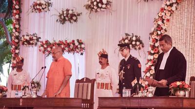 New Jharkhand Governor C P Radhakrishnan takes oath of office, in Ranchi on Saturday. (PTI) New Jharkhand Governor C P Radhakrishnan takes oath of office, in Ranchi on Saturday. (PTI)