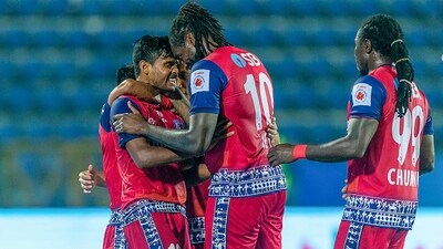 ISL: Jamshedpur FC celebrate a goal. (PTI) ISL: Jamshedpur FC celebrate a goal. (PTI)