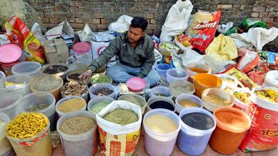 Ranchi, Feb 01 (ANI): A vendor selling spices and pulses at a market, in Ranchi on Wednesday. (ANI Photo) (Somnath Sen) Ranchi, Feb 01 (ANI): A vendor selling spices and pulses at a market, in Ranchi on Wednesday. (ANI Photo) (Somnath Sen)